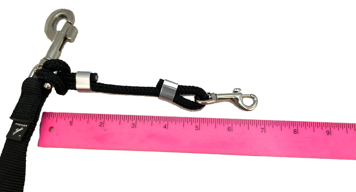 short safety strap attached to leash is about  6.5 inches long