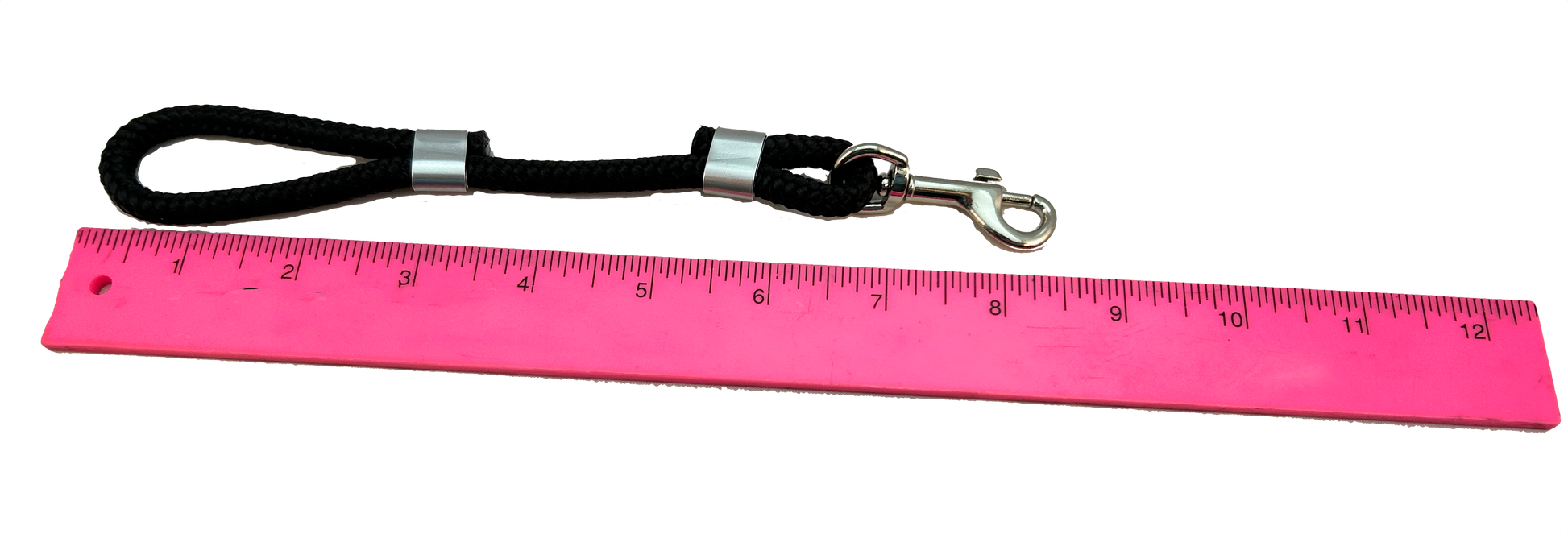 when not attached, short safety strap is about 8 inches long